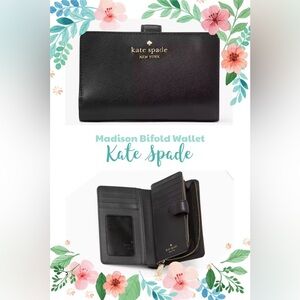 NIP Kate Spade Medium Black Compact Bifold Madison Wallet